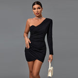 One Shoulder Asymmetrical Mini Bodycon Dress