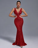V Neck Sequins Mermaid Dress