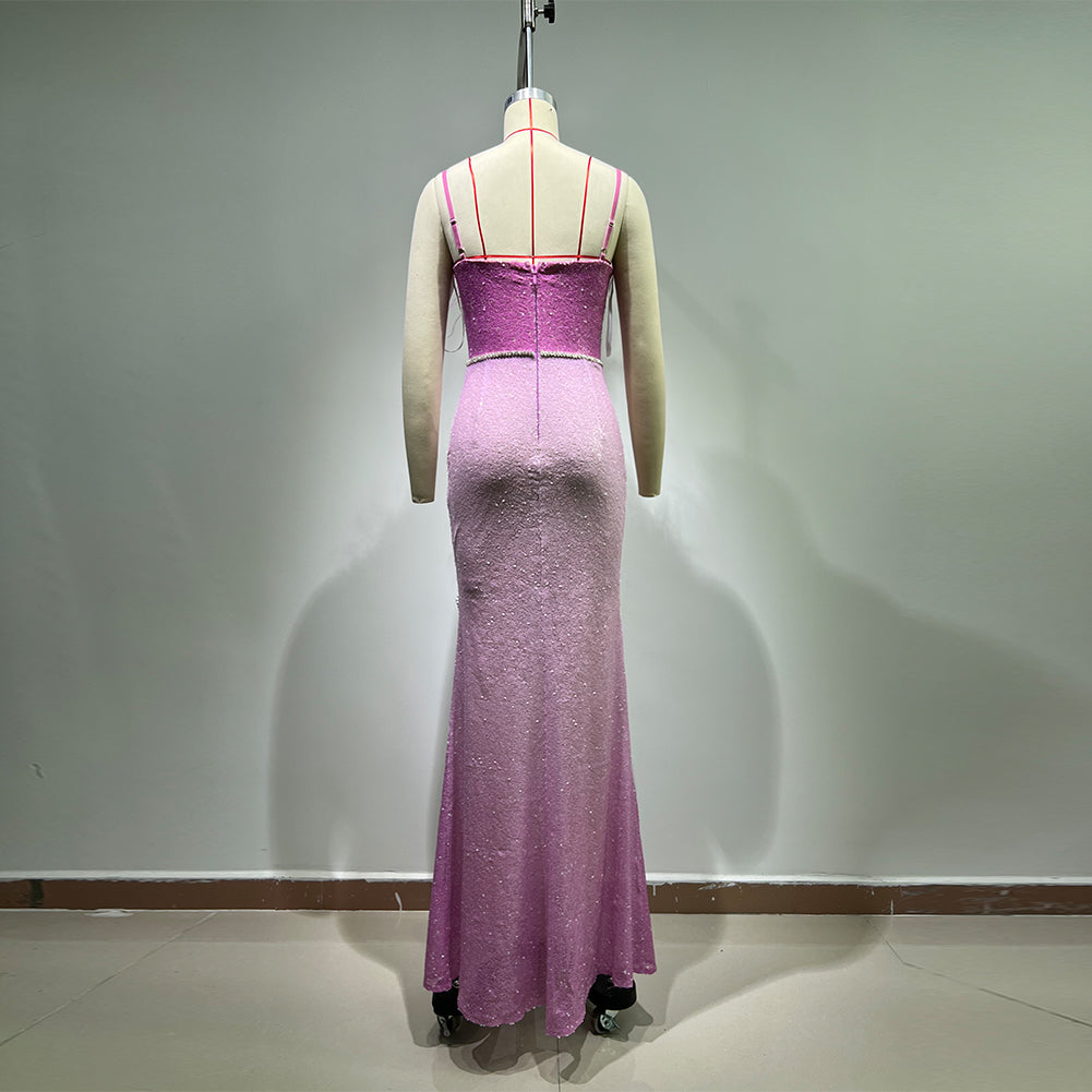 Strappy Sleeveless Feather Maxi Bodycon Dress HT1067