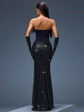 Feather Sequin Corset Evening Gown With Gloves
