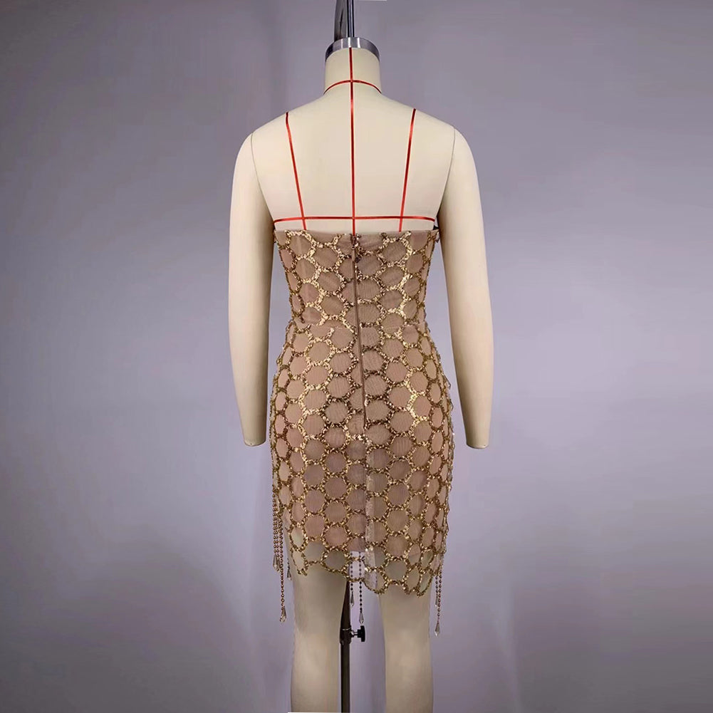 Strapless Sleeveless Sequins Mini Bodycon Dress HT20150