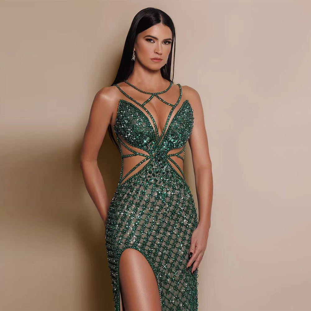 Green Mesh Hollow Out Dress