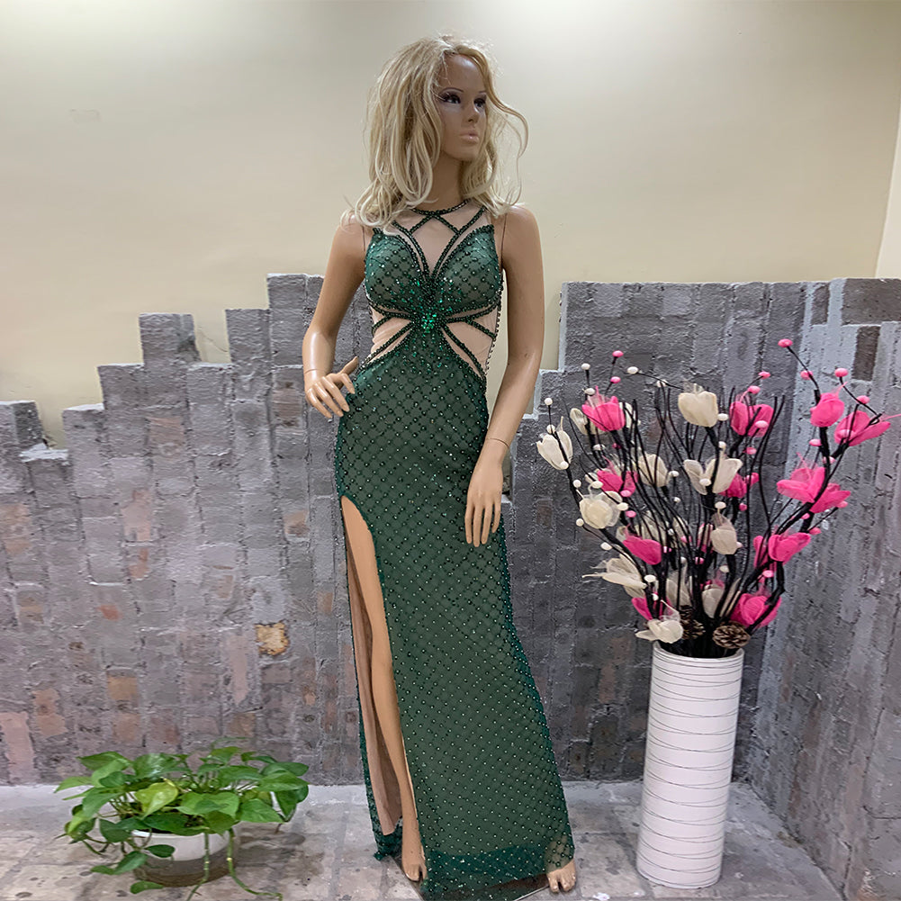 Green Mesh Hollow Out Dress