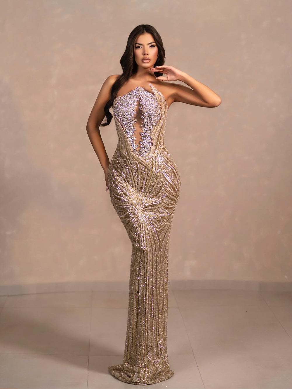 Gold Sleeveless Shimmering Spangle Dress