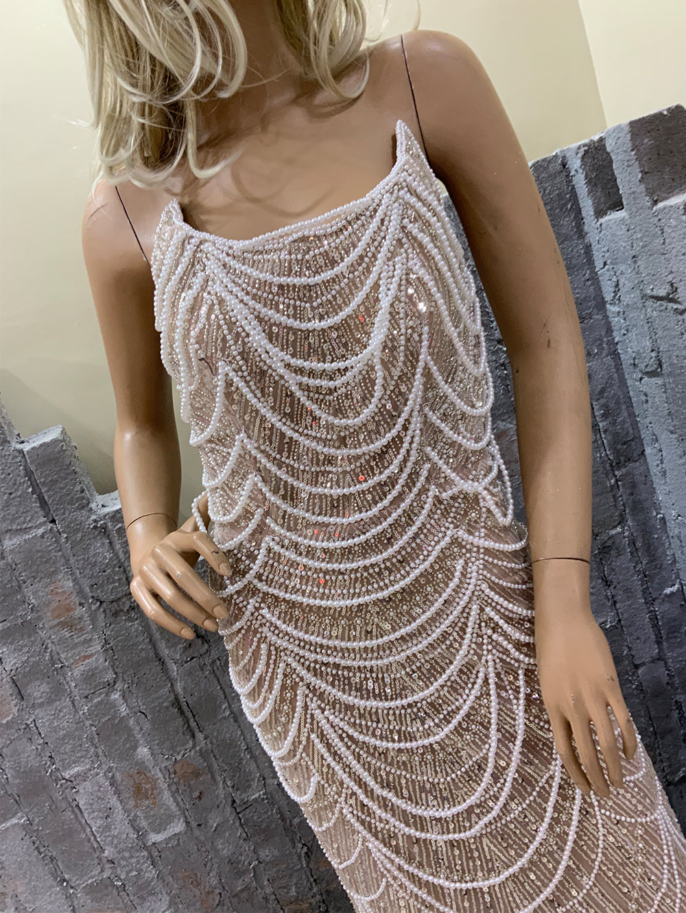 White Pearl Throughout Strappy Long Dress