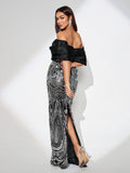 Off Shoulder Sequins Evening Dress