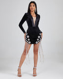 Spiral Crystal Fringe Velvet Blazer Dress