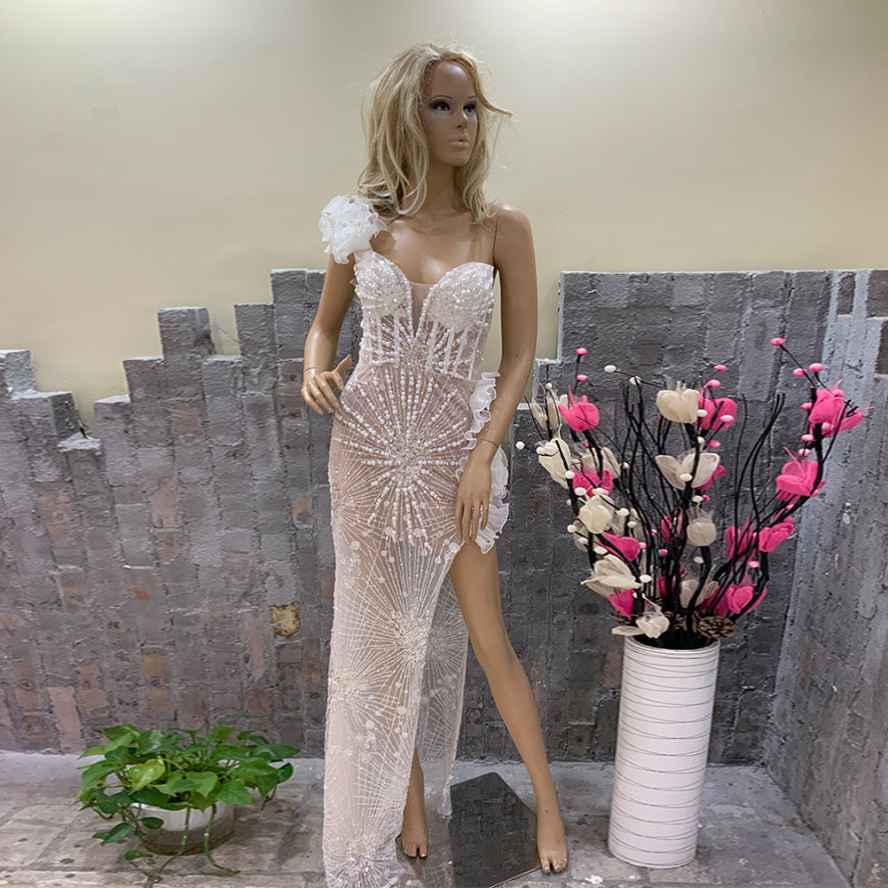 White Spidery Maxi Tulle Dress