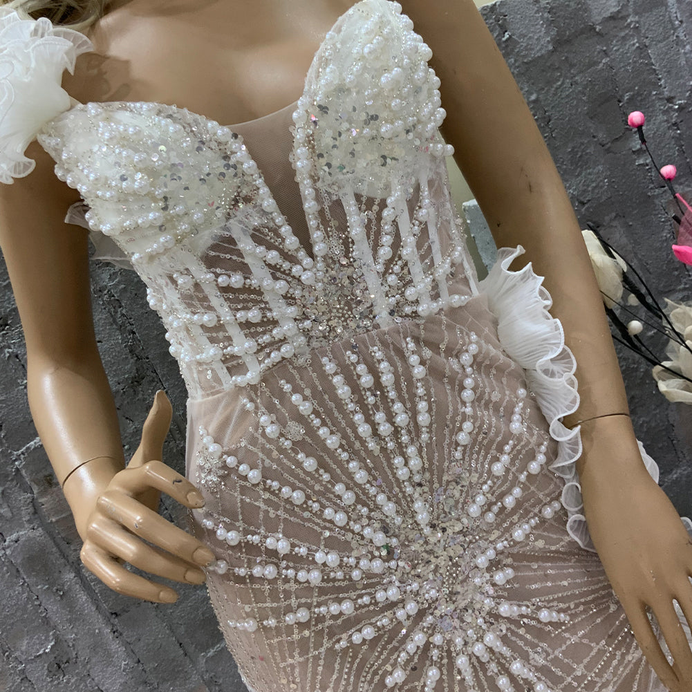 White Spidery Maxi Tulle Dress