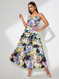 Watercolor Printed Ruffle Maxi Dress