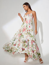 Floral Print Pleated Strap Maxi Dress
