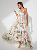 Floral Print Pleated Strap Maxi Dress