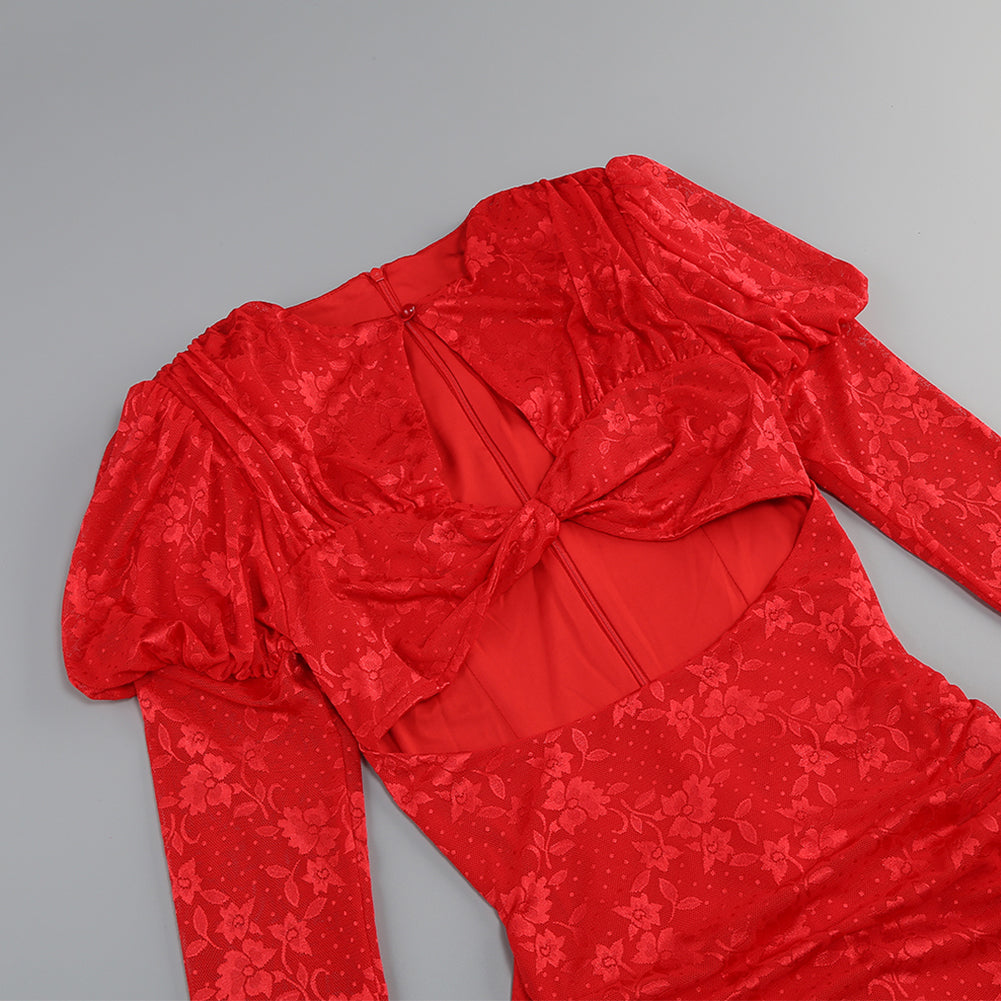 Round Neck Long Sleeve Cut Out Mini Dress KLY1109