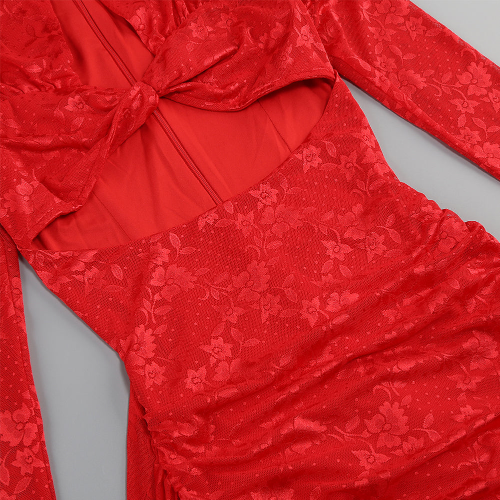 Round Neck Long Sleeve Cut Out Mini Dress KLY1109