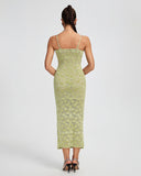 Lace Floral Crystal Chain Bustier Midi Dress