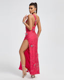Crystal Embellished Sequin High Split Gown