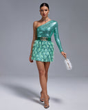 One Shoulder Sequins&Feather Cocktail Dress