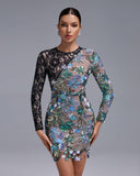 Lace Spliced Tokyo Sequins Floral Dress