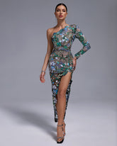 One Shoulder Tokyo Sequins Floral Dress