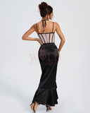 Ruffle Satin Corset Floral Wing Cup Dress