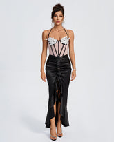 Ruffle Satin Corset Floral Wing Cup Dress