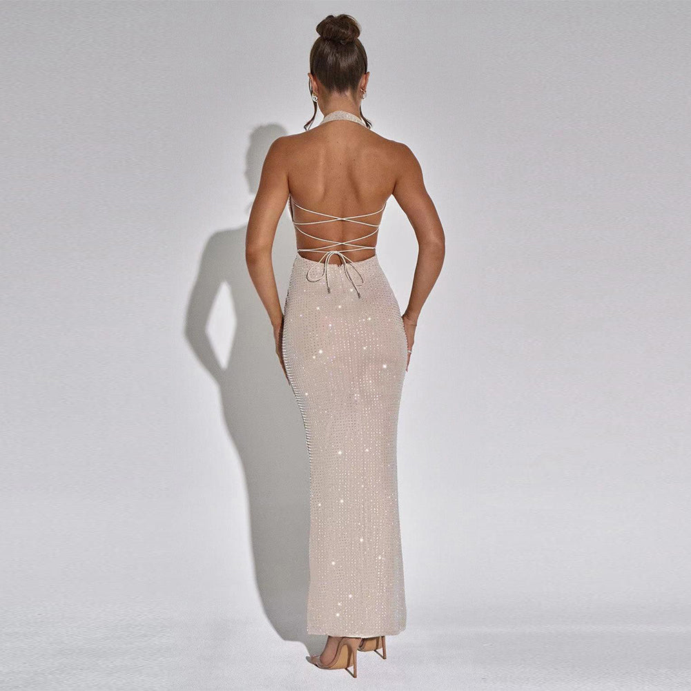 Halter Sleeveless Low Cut Maxi Dress KLYF1078