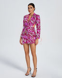 Deep V Empire Waist Sequin Blazer Dress