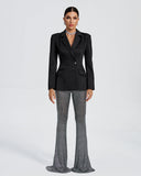 Pure Black Blazer & Rhinestone Pants Set