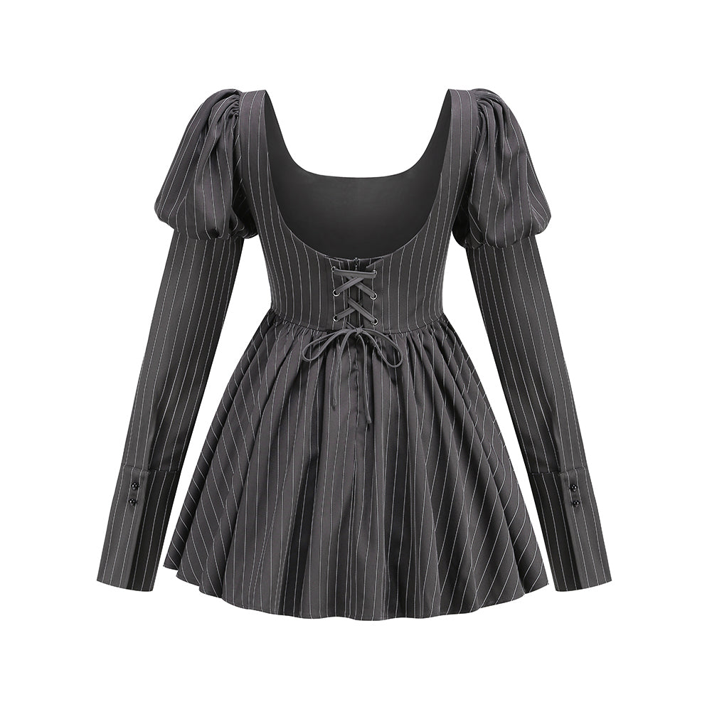 Square Collar Long Sleeve Rhinestone Mini Dress KLYF1100