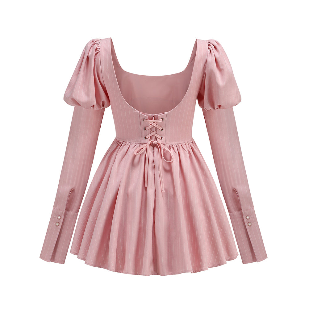 Square Collar Long Sleeve Rhinestone Mini Dress KLYF1100