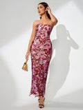 Dahlia Floral Sequin Bustier Maxi Dress