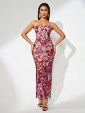 Dahlia Floral Sequin Bustier Maxi Dress
