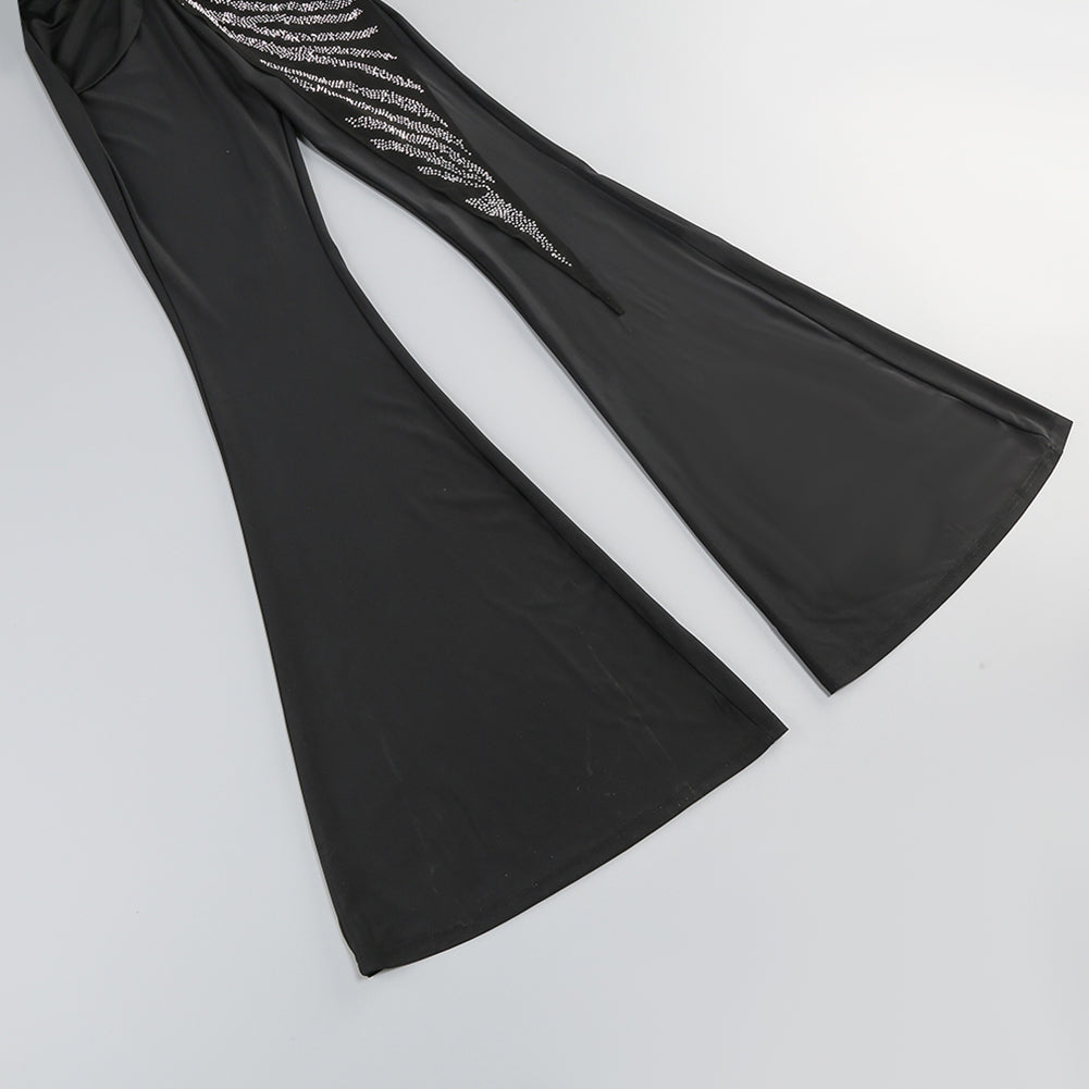 V Neck Long Sleeve Rhinestone Jumpsuit KLYF1105