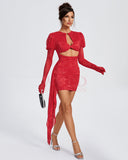 Ruched Floral Cutout Draped Dress