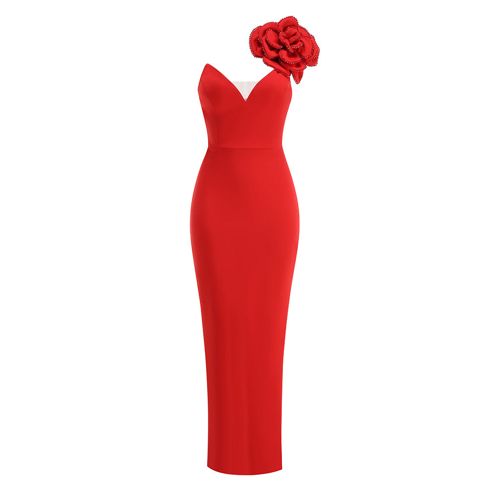 One Shoulder Sleeveless Flower Maxi Dress KLYF1116