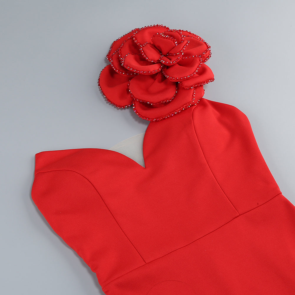 One Shoulder Sleeveless Flower Maxi Dress KLYF1116