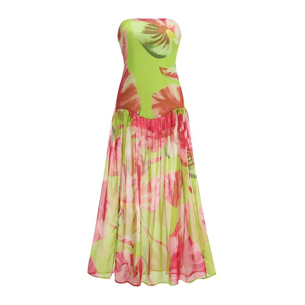 Strapless Sleeveless High Split Maxi Dress KLYF1217