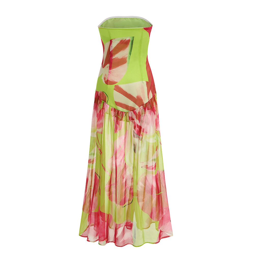 Strapless Sleeveless High Split Maxi Dress KLYF1217