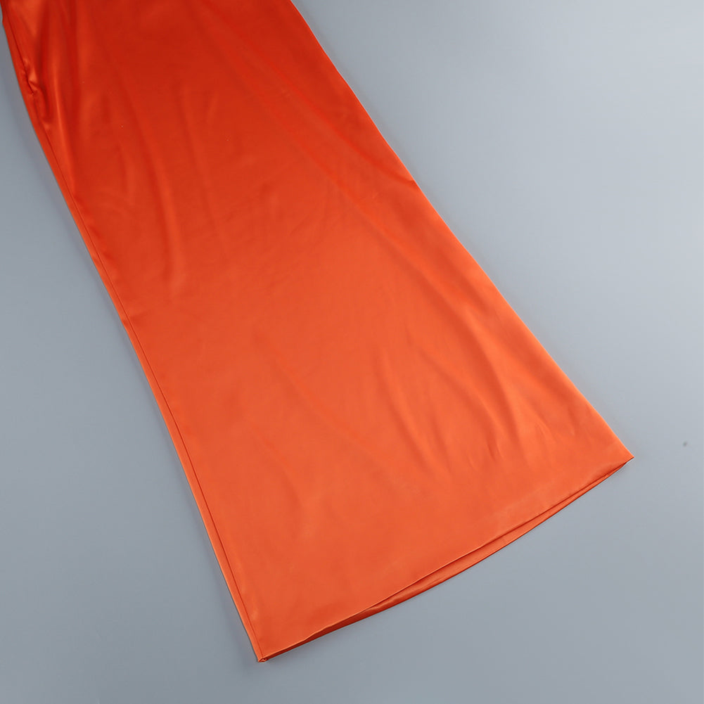 Orange Halter Sleeveless Floral Maxi Dress