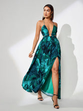Vacation Splash-ink Printing Backless Dress
