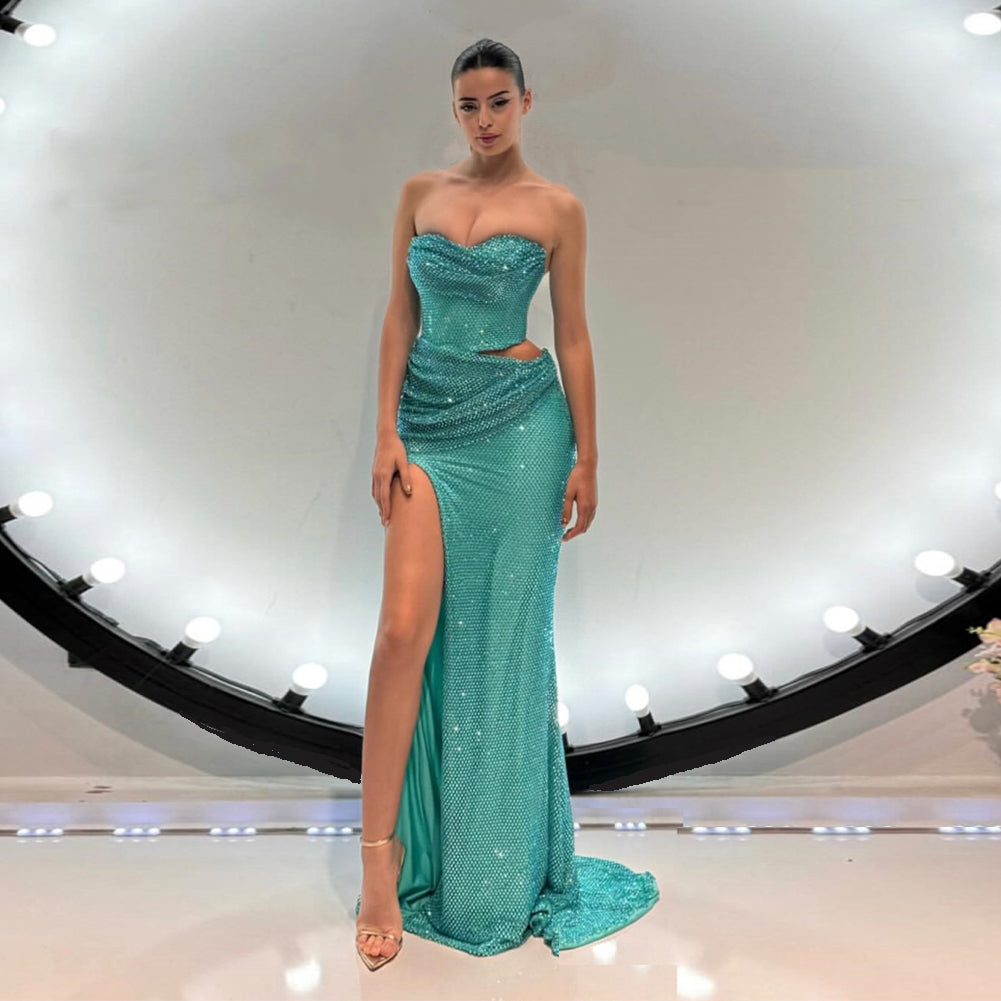 Mint Green Rhinestone 2 Piece Set Corset Top