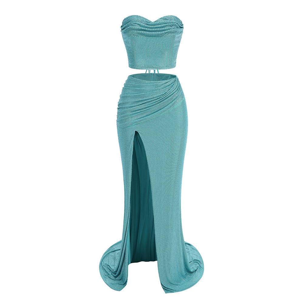 Mint Green Rhinestone 2 Piece Set Corset Top