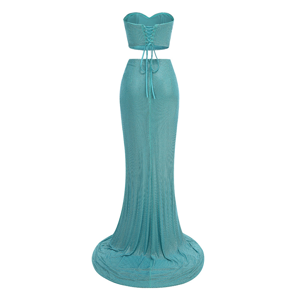 Mint Green Rhinestone 2 Piece Set Corset Top