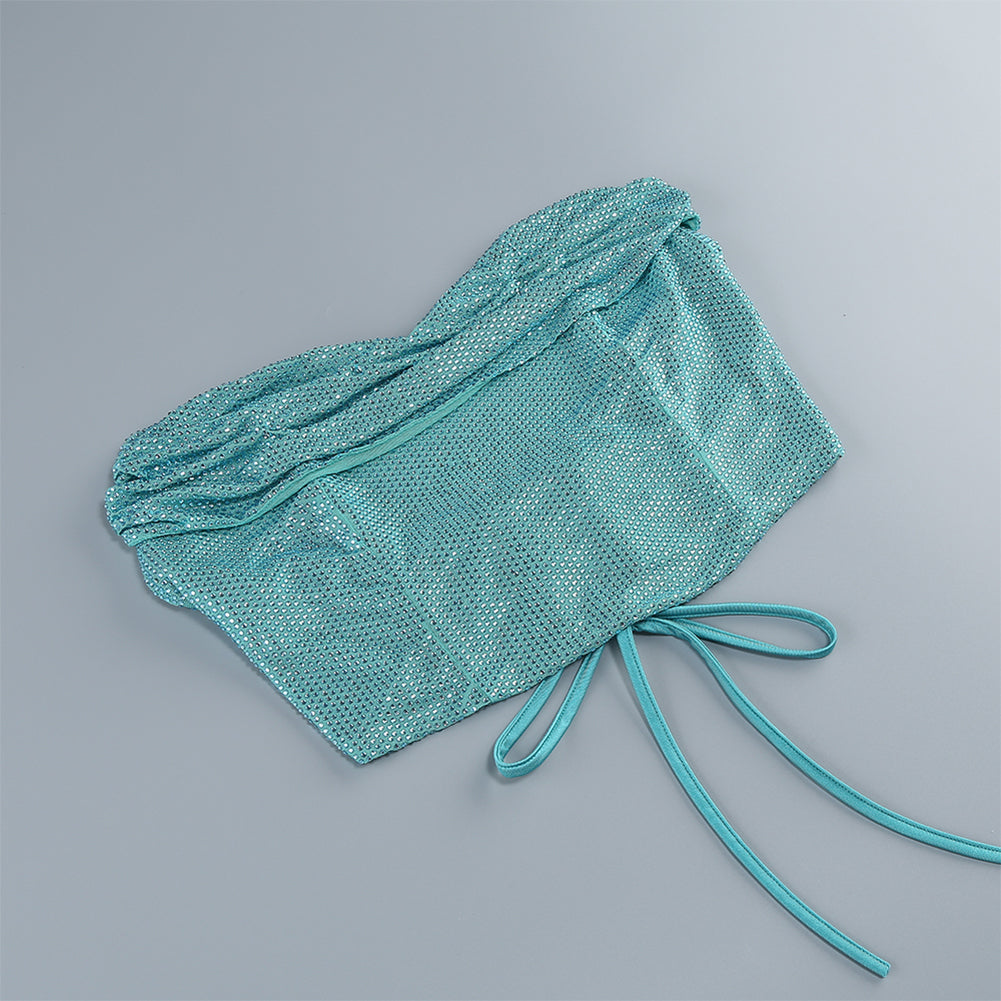 Mint Green Rhinestone 2 Piece Set Corset Top