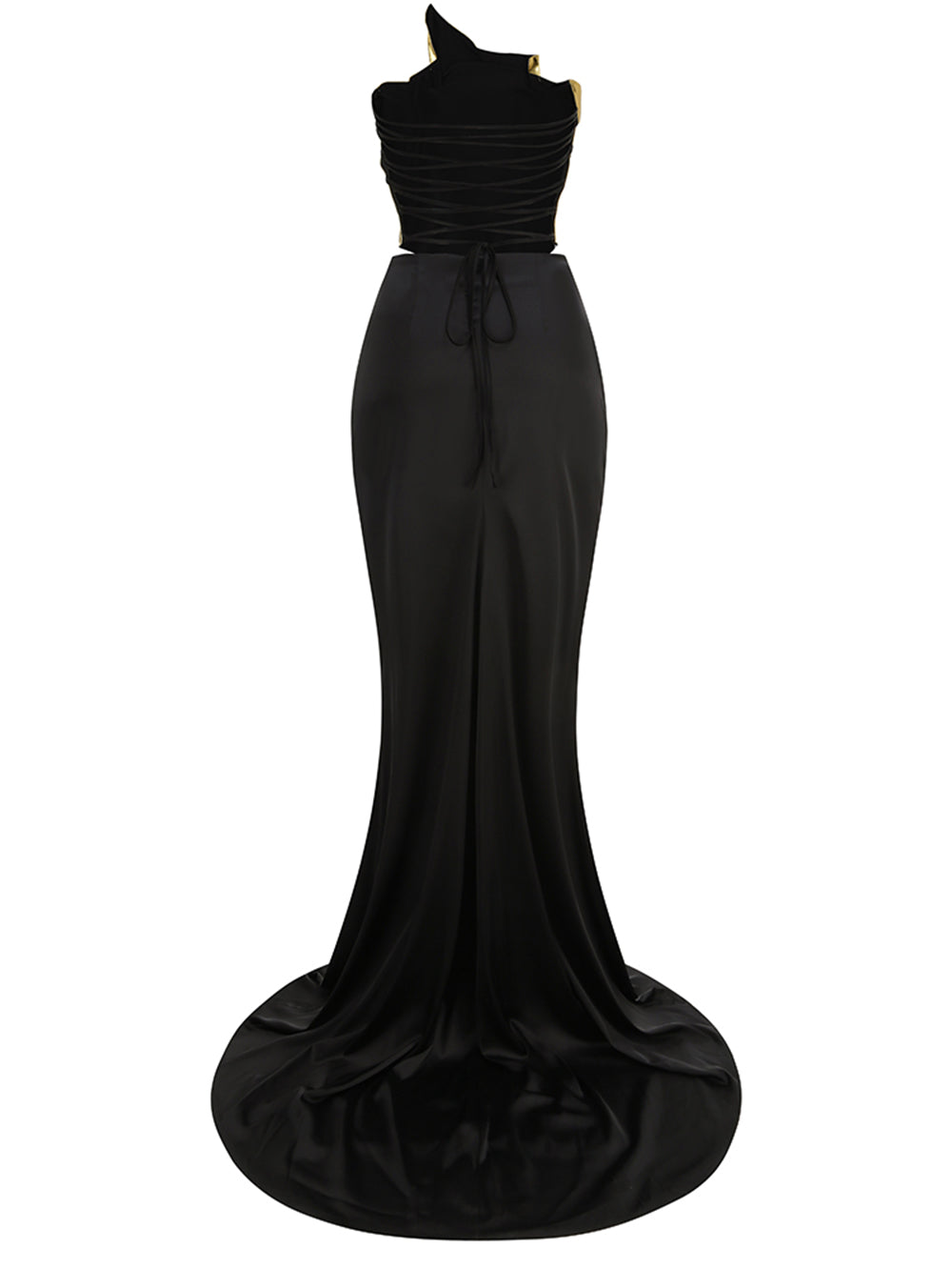 Black Gold Strapless Long Corset Dress High Split