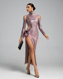 Bow-Detail Cutout Sequins Evening Gown