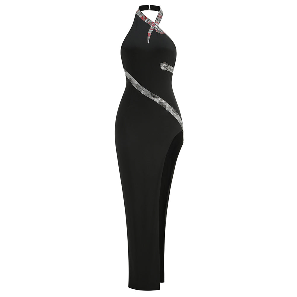 Halter Sleeveless Snakelike Maxi Dress KLYF1274