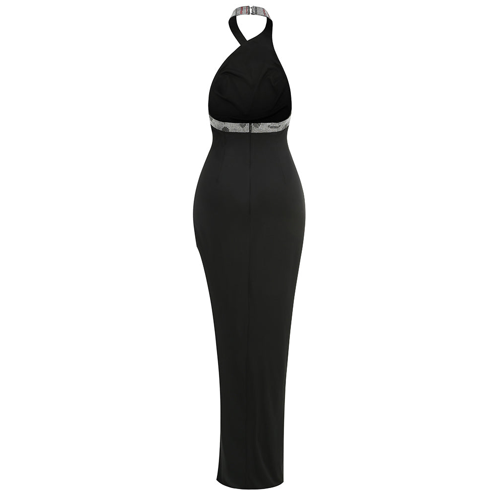 Halter Sleeveless Snakelike Maxi Dress KLYF1274