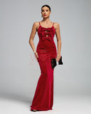 Velvet Bows Open Back Evening Gown