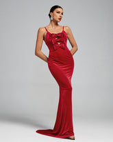 Velvet Bows Open Back Evening Gown